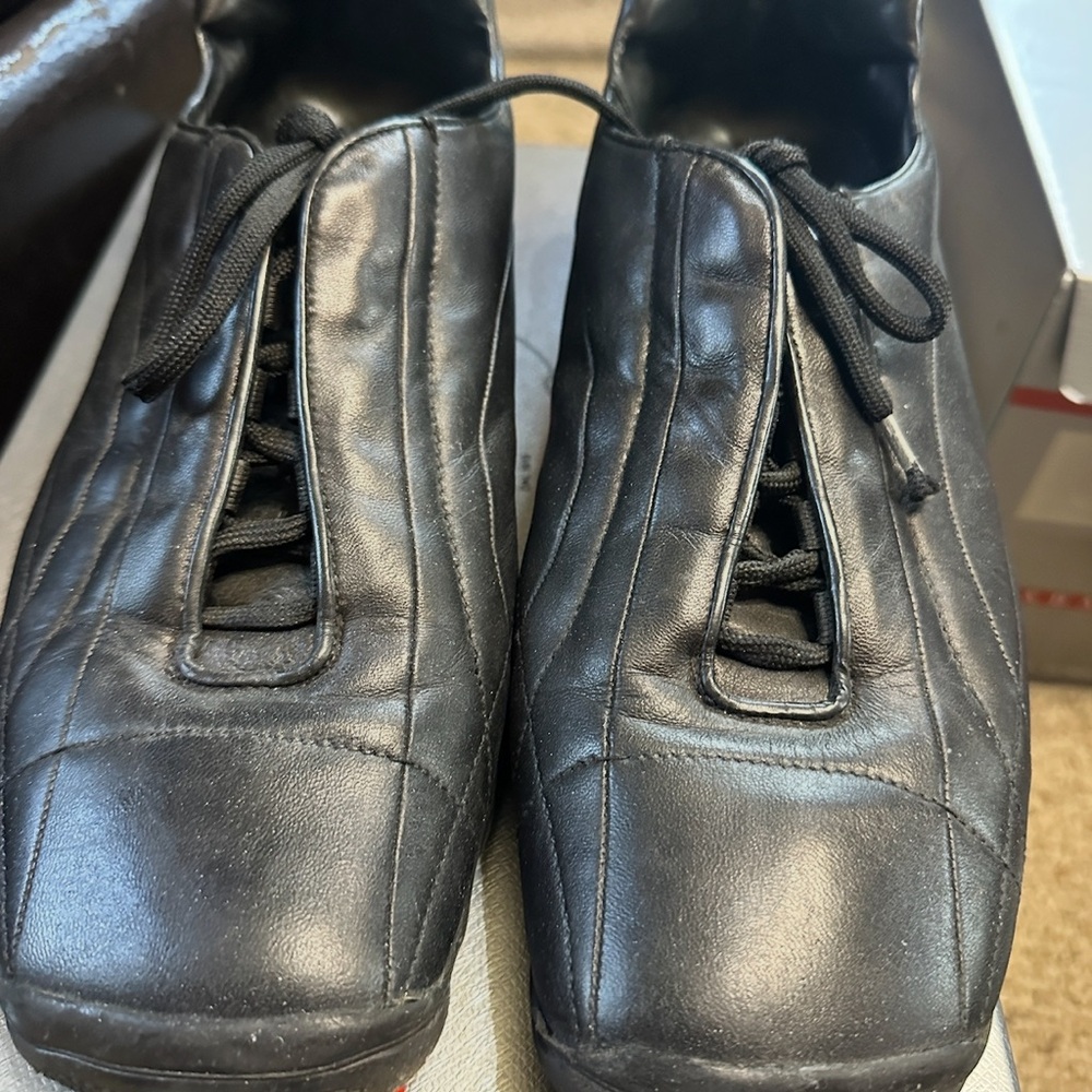 Prada Black Leather Athletic Shoes